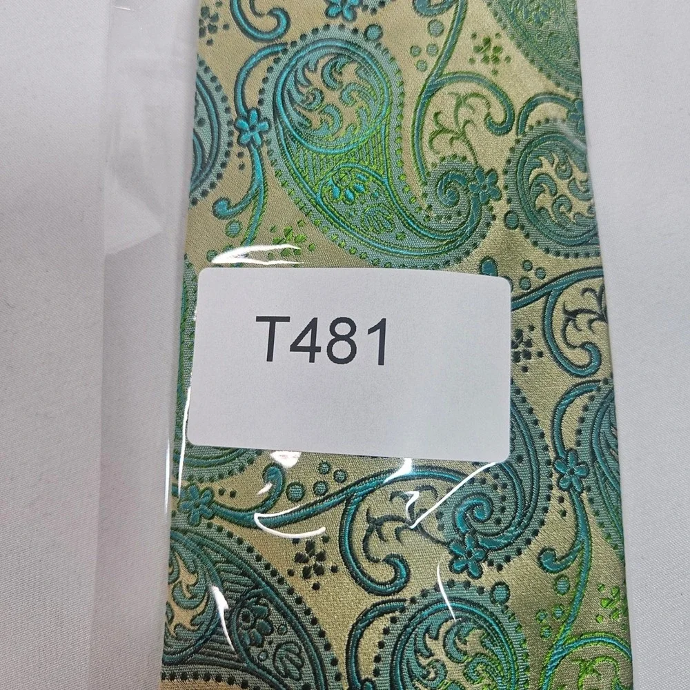 Paul Malone Palm Beach‎ Silk Paisley Necktie Mens Gold Green Blue Formal